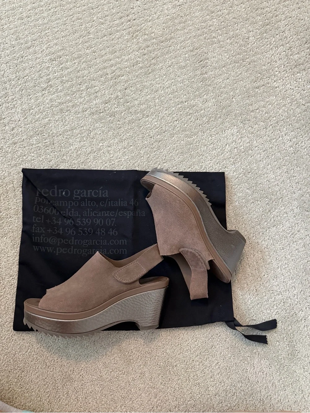 Pedro Garcia Taupe Suede Platform Wedge Sandals